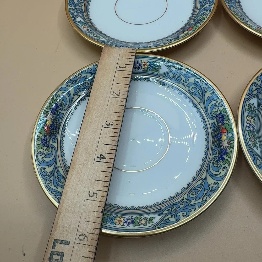 Lenox Autumn Saucer Plates Blue Floral Gold Trim Porcelain 4-Pack Made in USA
